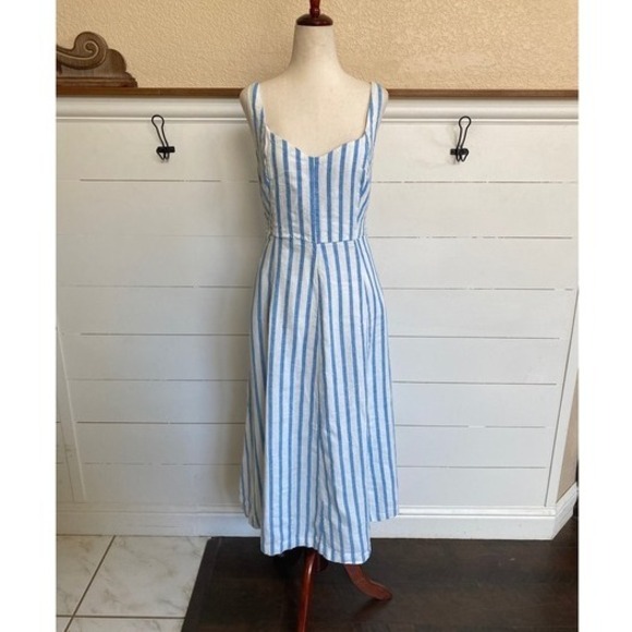Old Navy Fit & Flare Sleeveless Linen Blend Blue White Stripe Midi Dress: L EUC - Picture 8 of 13